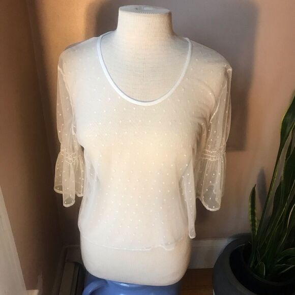 MinkPink Sheer Polkadot BellSleeve Peasant Top, M - Picture 3 of 8